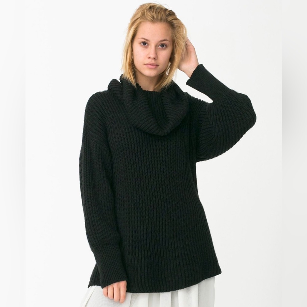 American Apparel Black Oversized Unisex Fisherman Sweater - One Size